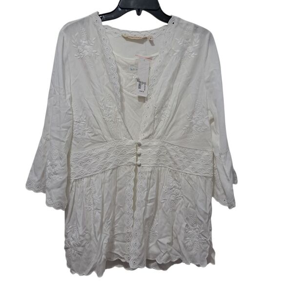 Soft Surroundings Icon Melissani Embroidered Boho Eyelet Tunic & Tank Med White - Picture 1 of 15